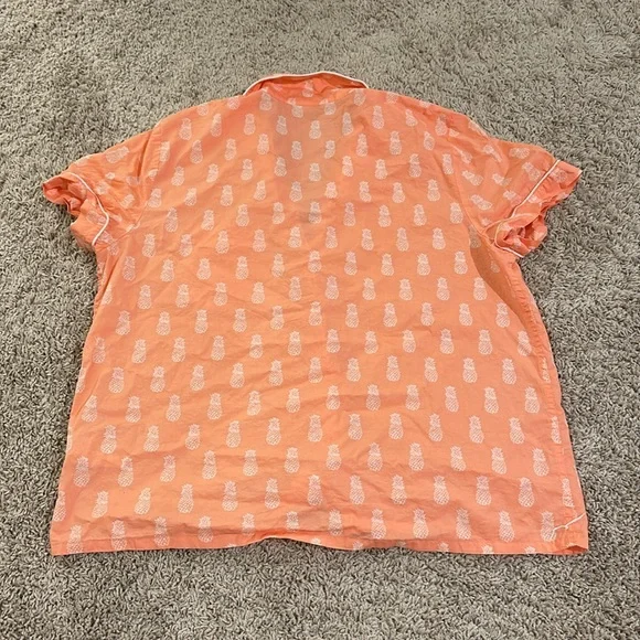 JCrew neon orange with white pineapple print pajamas Sz L - Picture 7 of 7